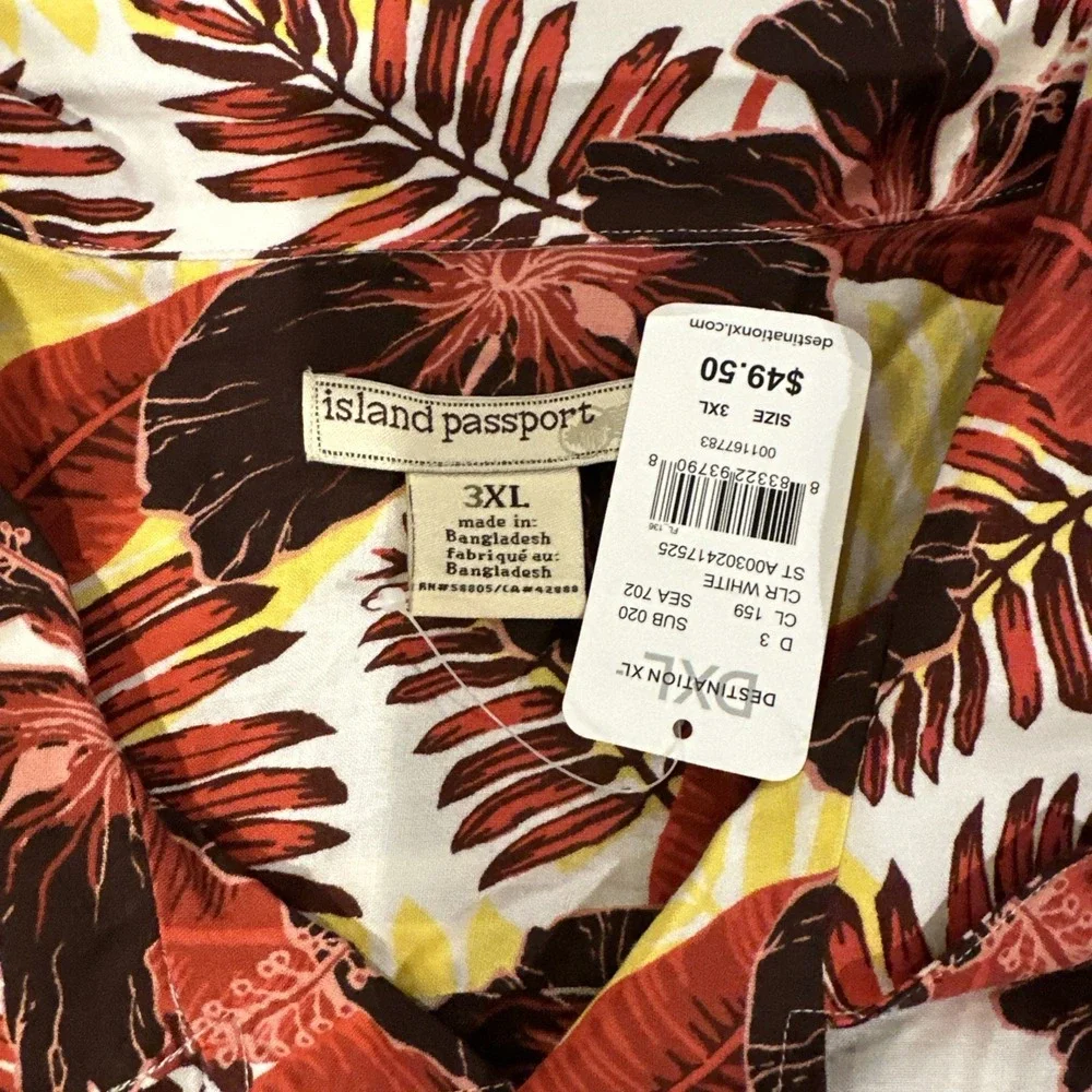Island‎ Passport Hawaiian  Shirt Mens 3XL Button Up Floral 100% Rayon